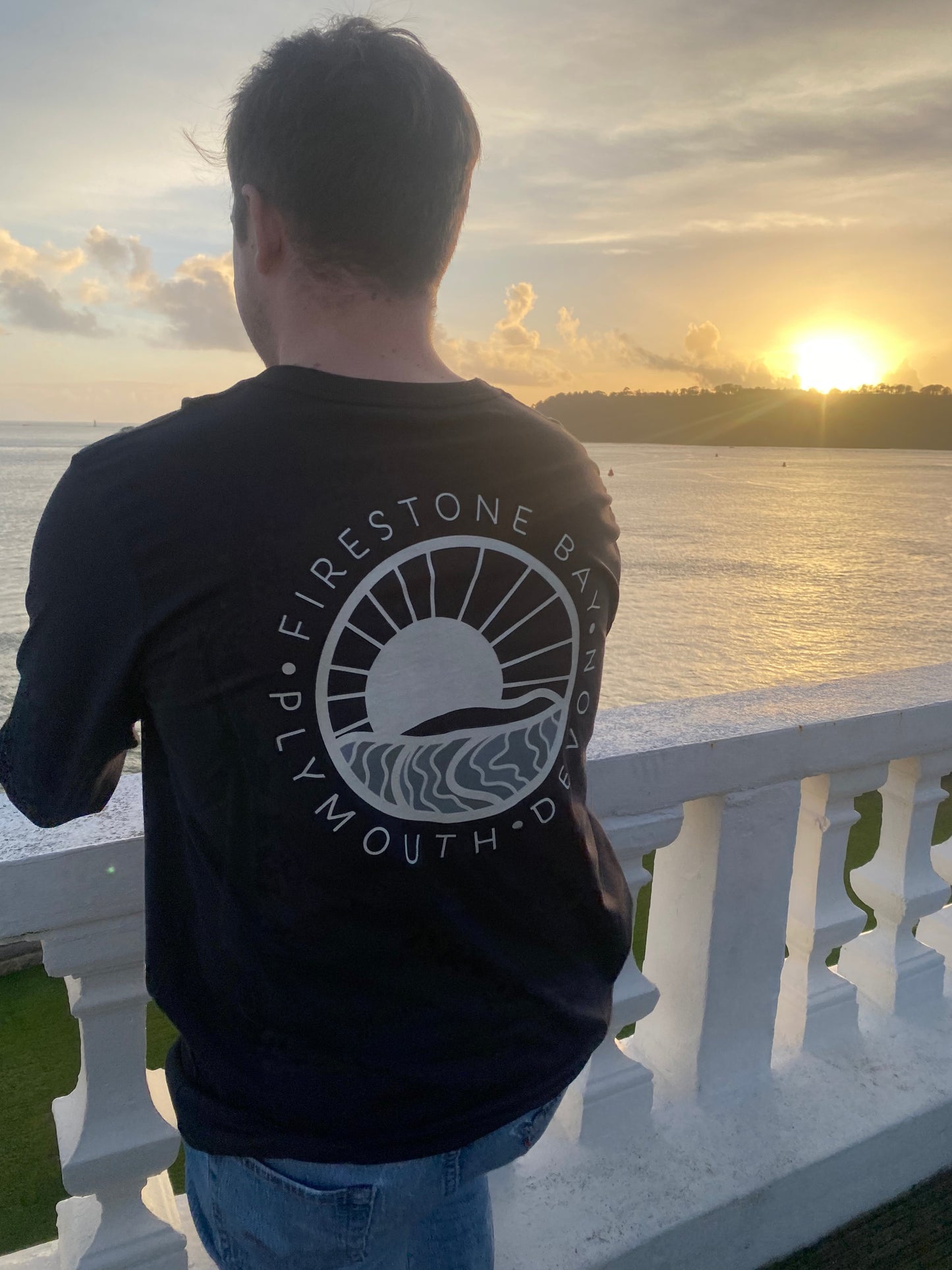 A long sleeved Firestone Bay T-shirt for Plymouth and Devon sea swimmers and water lovers.